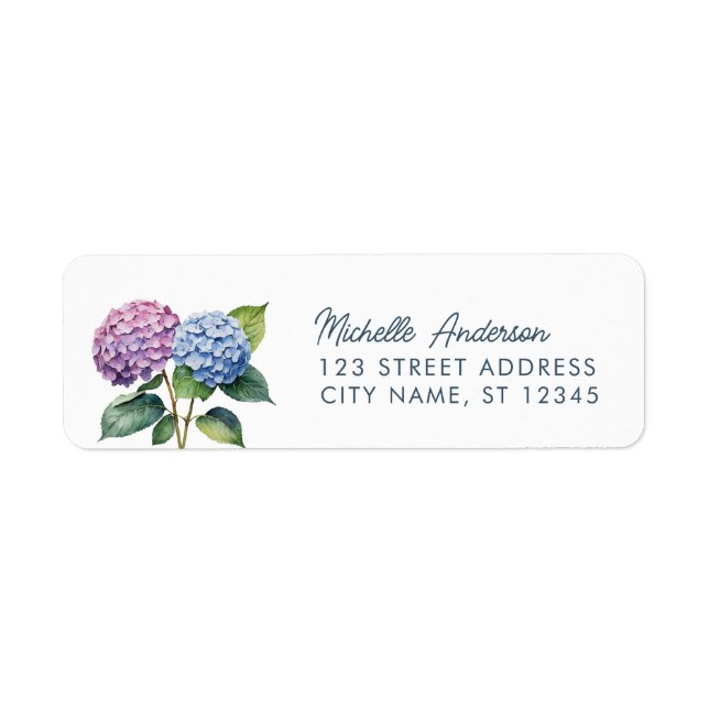Elegant Trendig Vattenfärg Hydrangea Returadress Etikett (Framsidan)