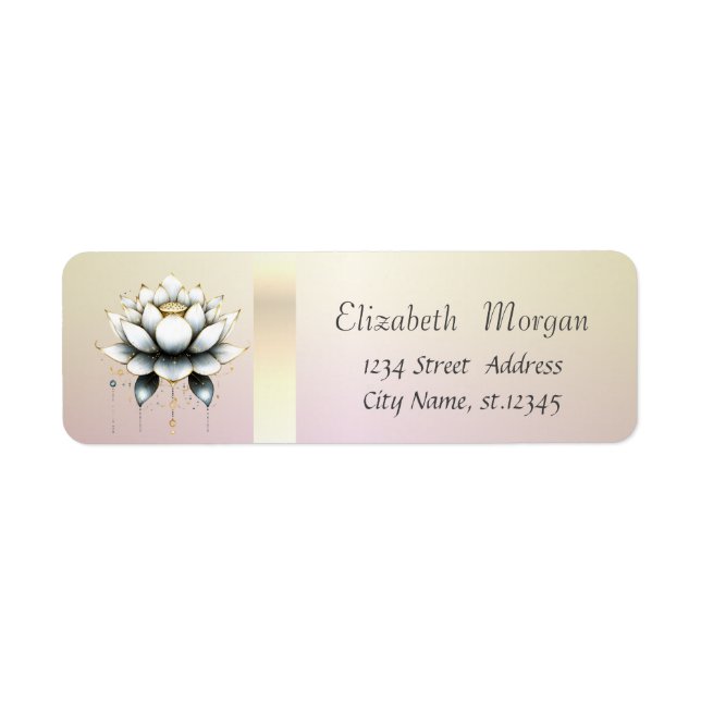 Elegant Trendig White Lotus Flower Returadress Etikett (Framsidan)