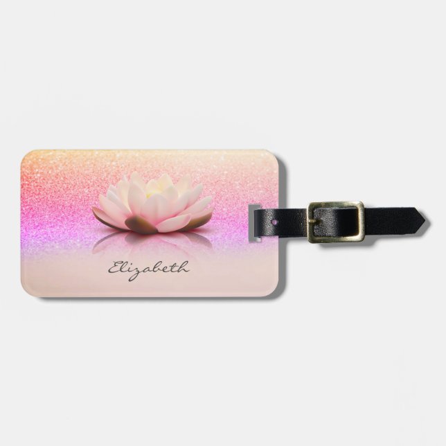 Elegant Trendy Girly, Lotus Glitter Bokeh  Bagagebricka (Horisontell Framsida)