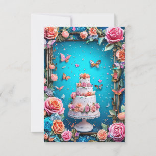 Elegant Tretagers Bröllopstårta Blommig Design 🎂� Inbjudningar