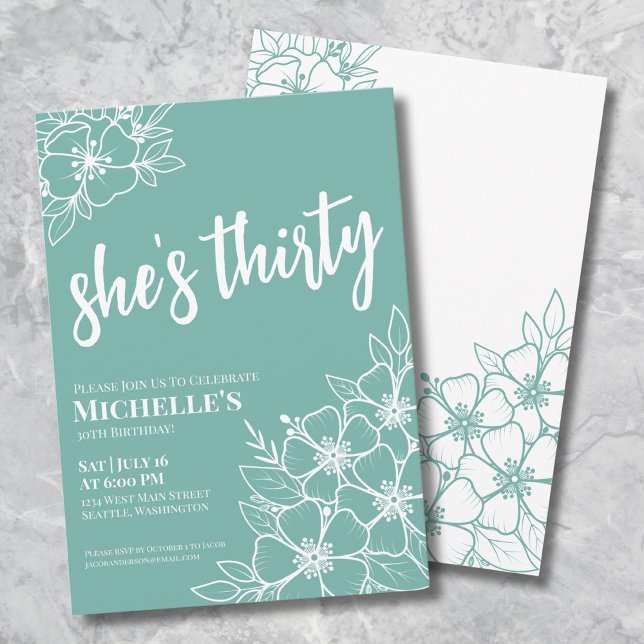 Elegant Trettio 30-årsfirande Inbjudningar (Elegant Thirty Turquoise Teal 30th Birthday Party Invitation)