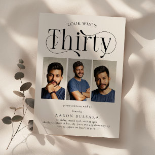 Elegant TRETTIO 3 fotokollage 30års födelsedag Inbjudningar