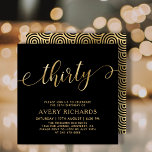 Elegant, trettio Guld-skript, svart 30års födelsed Inbjudningar<br><div class="desc">Inbjudan till elegant Chic Black och Guld trettio skript 30års födelsedag. Den här moderna födelsedagsfest inbjudan-mallen innehåller snyggt "trettio" text i stor faux-guld-folie med kort handskrivet kalligrafi (eller typografi) med dekorerat svan, party-detaljer i guld färg på svart bakgrund. Vid den omvända sidan av faux guld svänger vågcirkeln mönster mot den...</div>