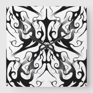 Elegant Tribal Tattoo Digital Black and White Fyrkantig Klocka