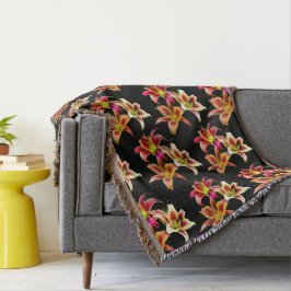 Elegant Trio of Gult Rosa Daylilies Blommigt Filt