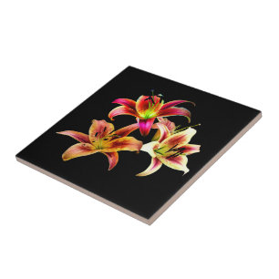 Elegant Trio of Gult Rosa Daylilies Blommigt Kakelplatta
