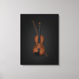 Elegant Trompe L'oeil Violin & Bow på 18 x 24 Blac Canvastryck