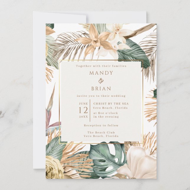 Elegant Tropical Beach Destination Wedding Inbjudningar (Framsida)
