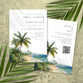 Elegant Tropical Beach QR-kod Bröllop Inbjudningar
