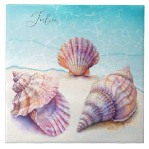 Elegant Tropical Beach Seashells Pearls Nautical Kakelplatta