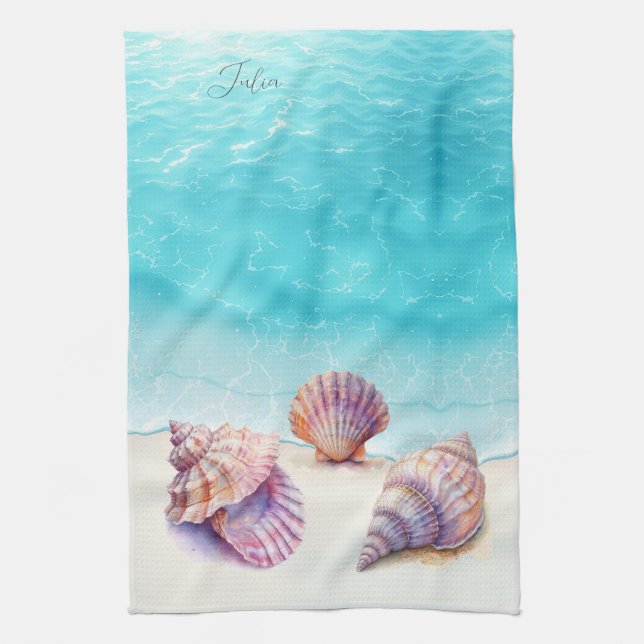 Elegant Tropical Beach Seashells Pearls Nautical Kökshandduk (Vertikal)