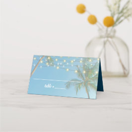 Elegant Tropical Beach Wedding Handflatan Träd Lju Placeringskort