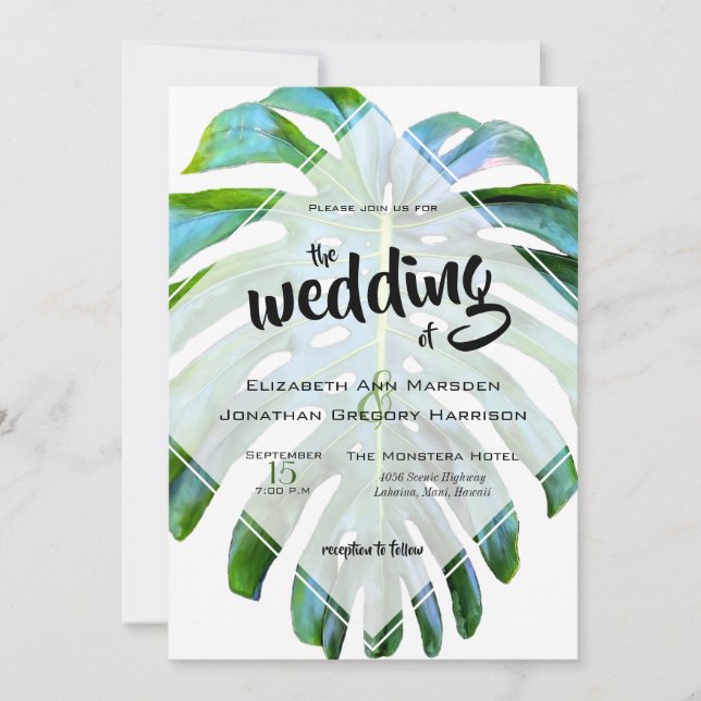 Elegant Tropical Beach Wedding Monstera Löv Inbjudningar (Framsida)