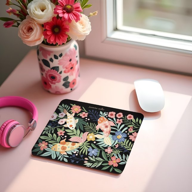 Elegant Tropical Blommigt Botanical Koi Fish Pond Musmatta (Elegant Tropical Floral Botanical Koi Fish Pond Mouse Pad)