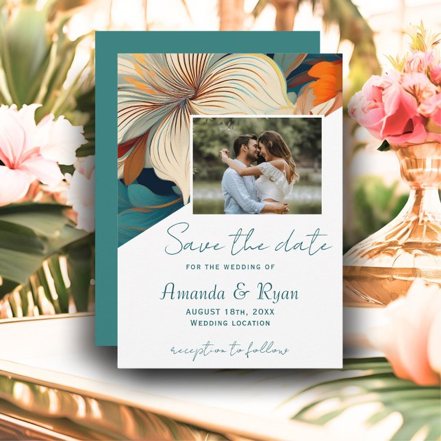Elegant Tropical Blommigt Botanical Photo Bröllop Spara Datumet (Skapare uppladdad)