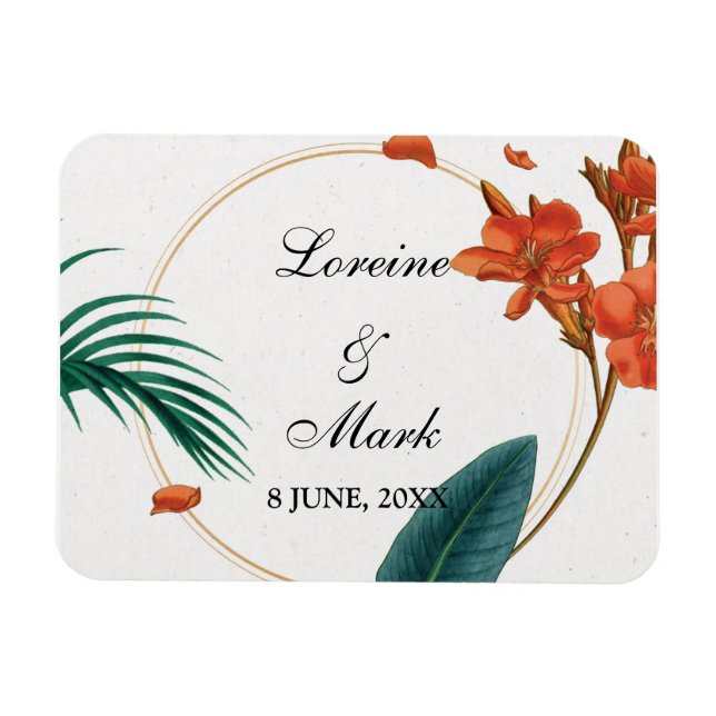 Elegant Tropical Blommigt Bröllop Magnet (Horisontell)