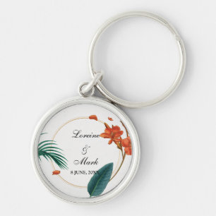Elegant Tropical Blommigt Bröllop Rund Silverfärgad Nyckelring