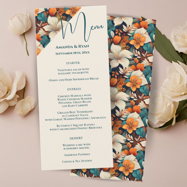 Elegant Tropical Blommigt Flower Bröllop Menu (Skapare uppladdad)