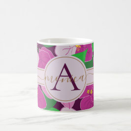 Elegant Tropical Blommigt Guld Namn Monogram Kaffemugg