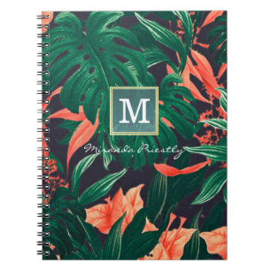 Elegant Tropical Blommigt Modern Monogram från Gul Anteckningsbok Med Spiral