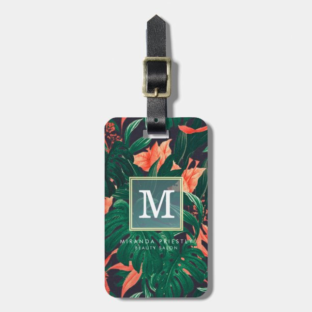 Elegant Tropical Blommigt Modern Monogram från Gul Bagagebricka (Vertikal Framsida)