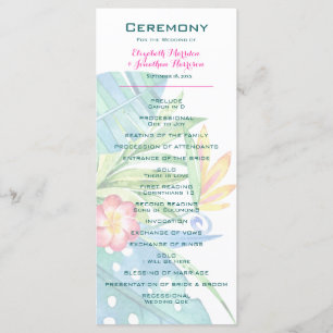 Elegant Tropical Blommigt Teal Berry Rosa Bröllop Program