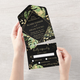 Elegant Tropical Botanical Black & Guld Bröllop