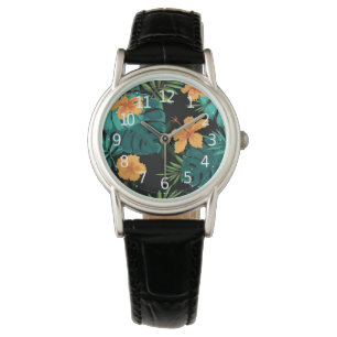 Elegant Tropical Botanical Blommigt & Lövs Art   Armbandsur