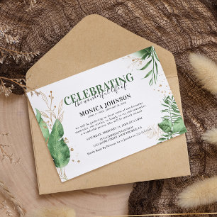Elegant Tropical Botanical Grey & Guld Funeral Inbjudningar