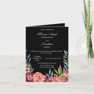 Elegant Tropical Burgundy Black Bröllop-mapp Inbjudan