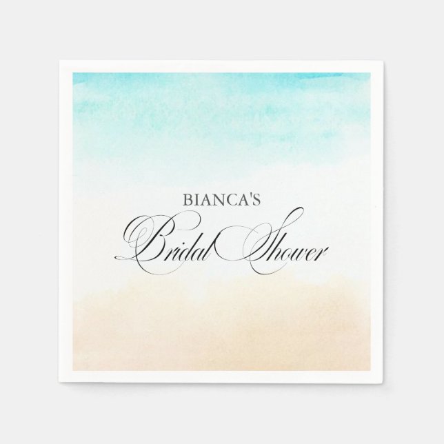 Elegant Tropical Coastal Bridal Shower Pappersservett (Framsidan)