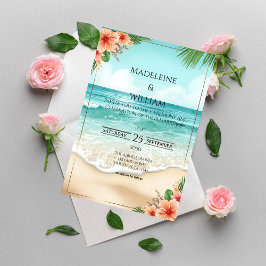 Elegant Tropical Coastal Hawaiian Beach Wedding Inbjudningar