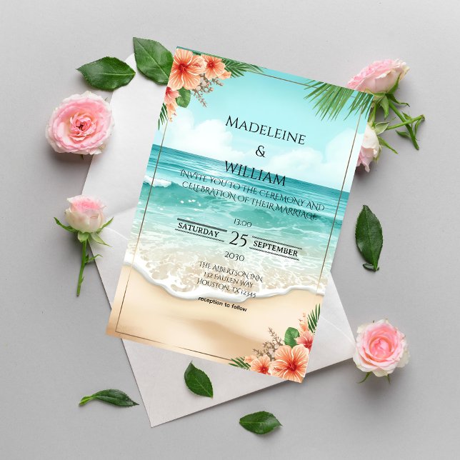 Elegant Tropical Coastal Hawaiian Beach Wedding Inbjudningar (Skapare uppladdad)