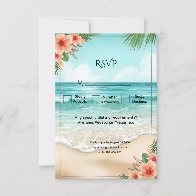 Elegant Tropical Coastal Hawaiian Beach Wedding OSA Kort (Framsida)