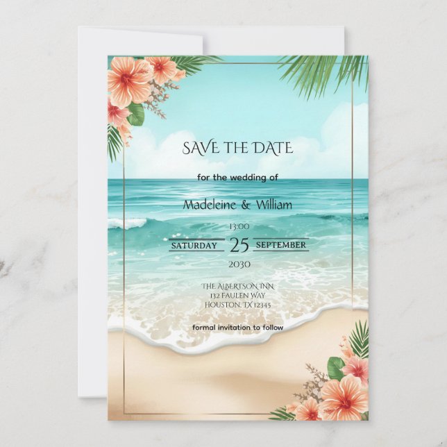 Elegant Tropical Coastal Hawaiian Beach Wedding Spara Datumet (Framsida)