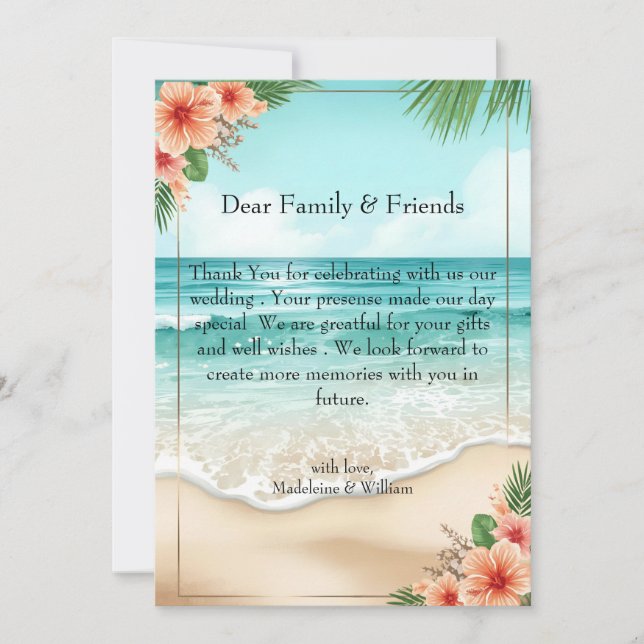 Elegant Tropical Coastal Hawaiian Beach Wedding Tack Kort (Framsida)