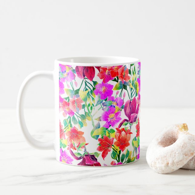 Elegant Tropical Colorful Flowers Kaffemugg (Med munk)