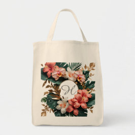 Elegant Tropical Floral Monogram Grocery Shopping  Tygkasse