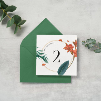 Elegant Tropical Flowers Bröllop-Bordsnummer Tack Kort
