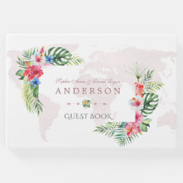Elegant Tropical Flowers World Map Bröllop Gästböcker