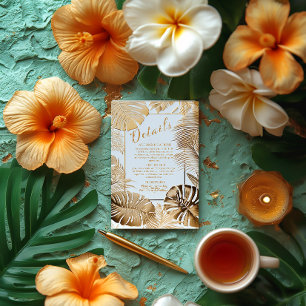 Elegant Tropical Gilded Guld Monstera Löv Bröllop Tilläggskort