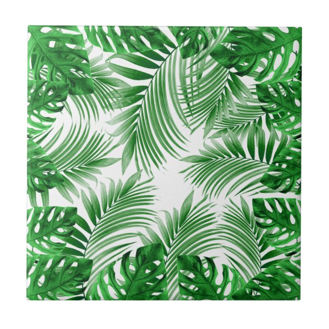 elegant Tropical green palm leaf pattern Kakelplatta (Framsidan)