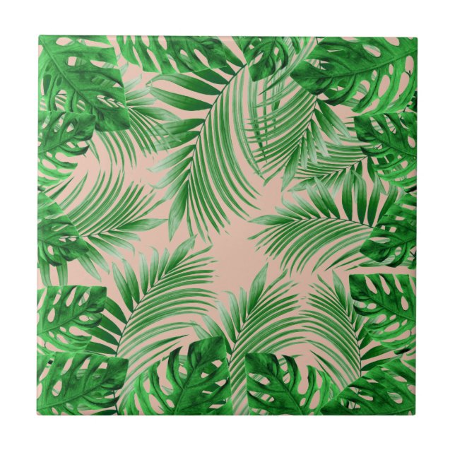 Elegant Tropical green palm leaves pattern pink ba Kakelplatta (Framsidan)