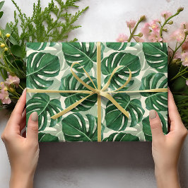 Elegant Tropical Grey Grönt Monstera Löv Presentpapper