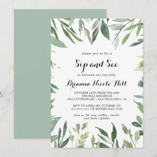 Elegant Tropical Grönt Calligraphy Sip and See Inbjudningar