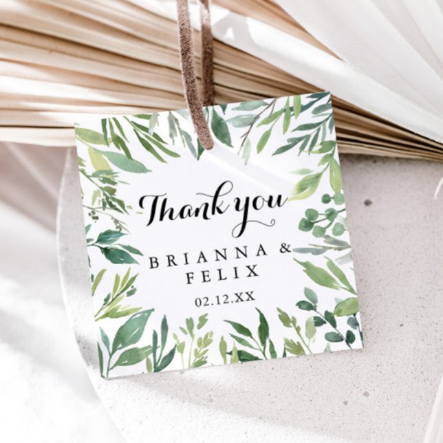 Elegant Tropical Grönt Foliage Calligraphy Bröllop Gåvor Etiketter (Skapare uppladdad)