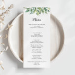 Elegant Tropical Grönt Foliage Calligraphy Dinner Meny<br><div class="desc">Den här elegant kalligrafmidmenykortet för tropisk grönt är perfekt för ett modernt bröllop. Den här handritade designen har vattenfärgsvackra löv av grönt. Den här menyn kan användas för bröllopsmottagning,  repetitionsmiddag,  möhippa eller vilken händelse som helst.</div>
