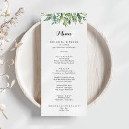 Elegant Tropical Grönt Foliage Calligraphy Dinner Meny
