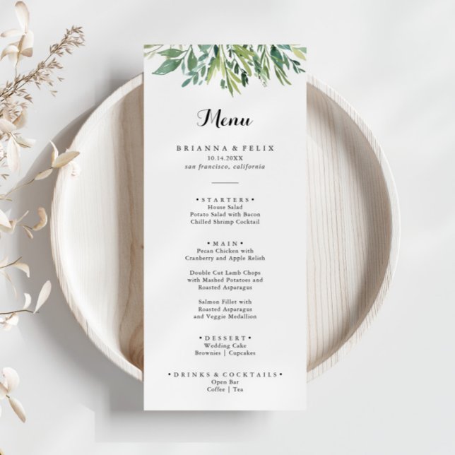 Elegant Tropical Grönt Foliage Calligraphy Dinner Meny (Skapare uppladdad)