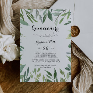 Elegant Tropical Grönt foliage Quinceañera Inbjudningar